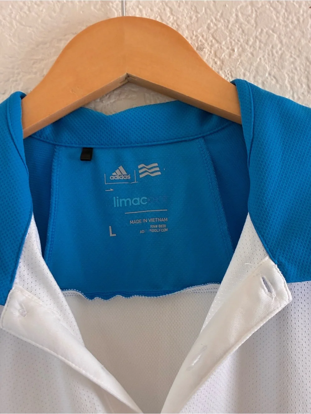 Adidas | Blue and white striped athletic short sleeve polo t-shirt size large